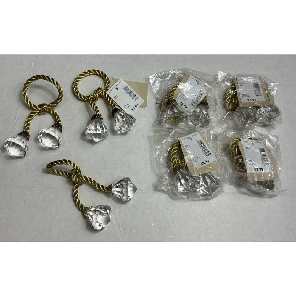 Set 7 Gold Rope Crystal Diamond Napkin Rings Clear Faceted Holiday Table